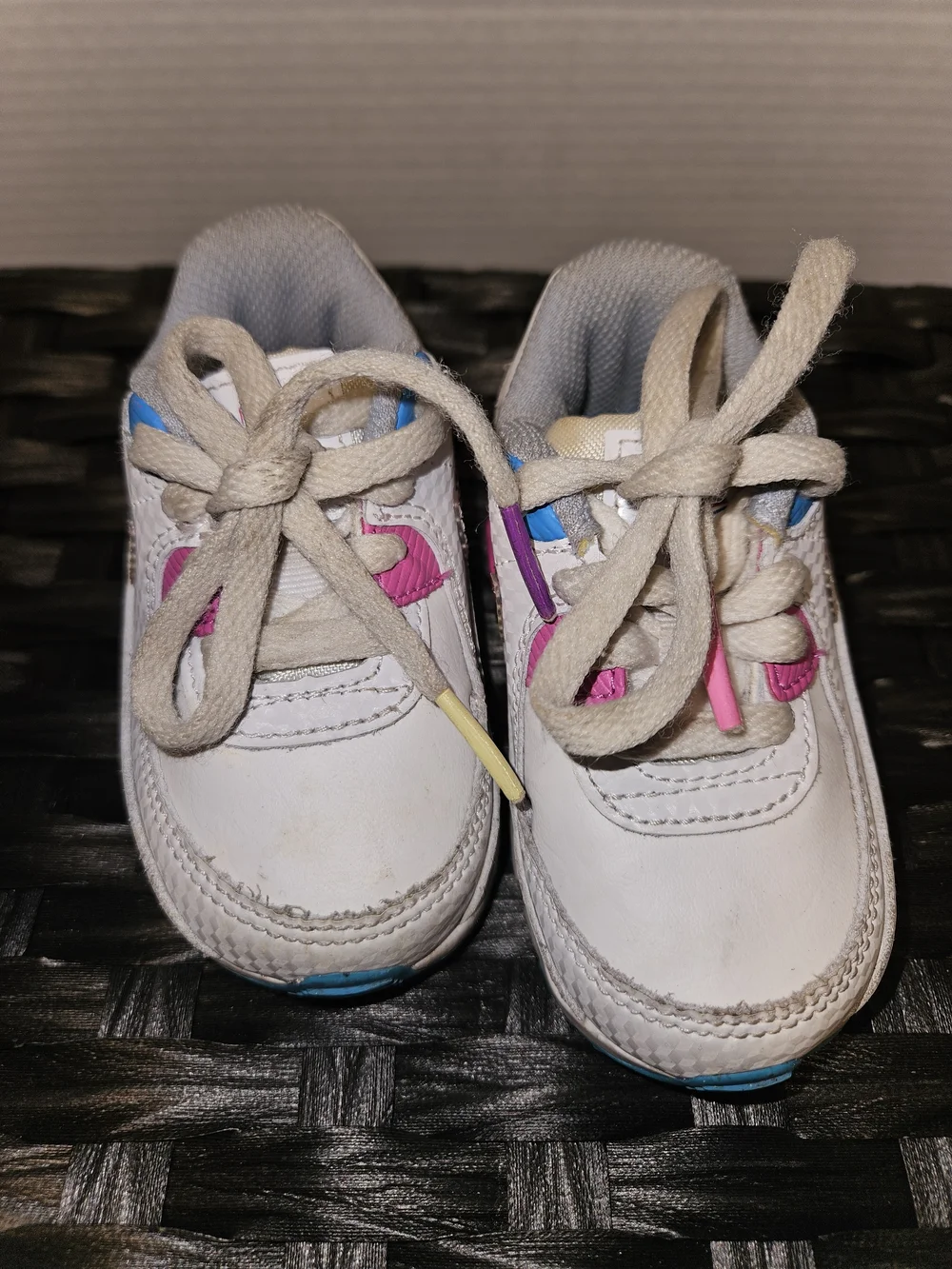Nike White Toddler Sneakers with Pink, Blue & Purple Accents